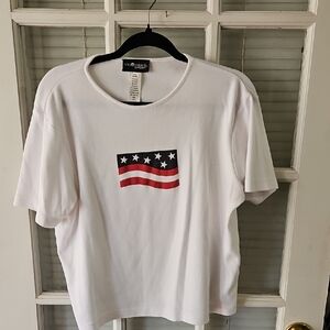 ❤️ Sag Harbor White T-Shirt with Flag Design. Sz Large